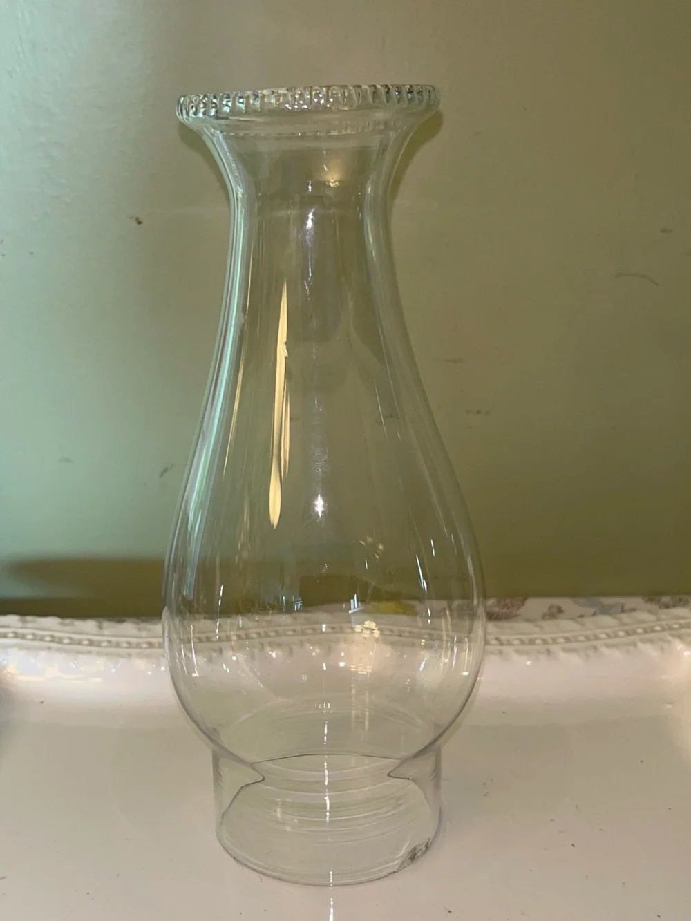 Beaded-top Clear Glass Hurricane Lamp Chimney Shade 8.5in Tall